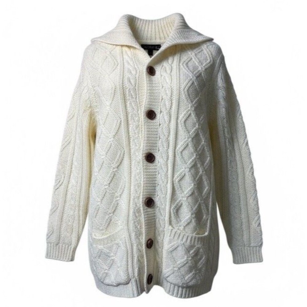 Vintage Cable Knit Fisherman Sweater JL Hudson's Cardigan 100% Acrylic‎ Womens L